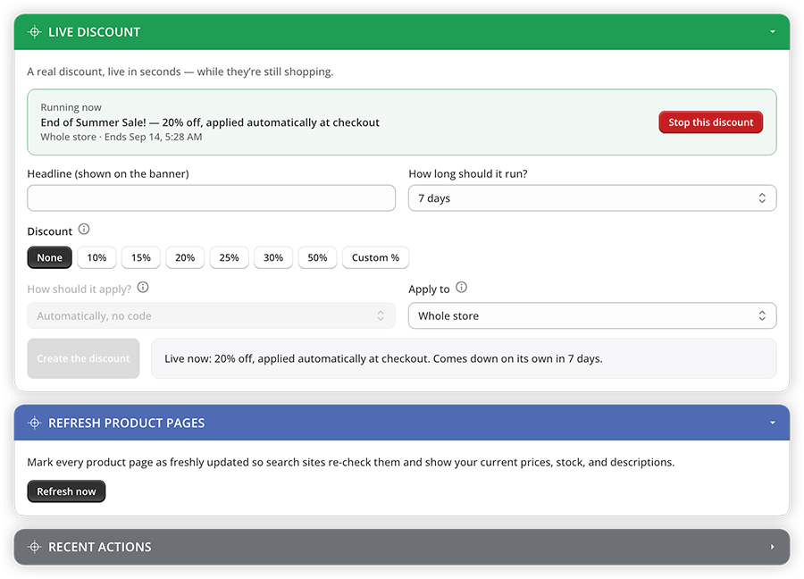 GaugeData Real-Time Action: the Live Discount form with a running sale